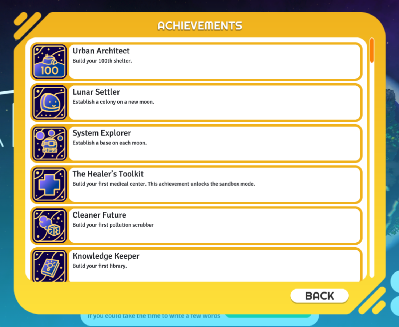 Achievements screen
