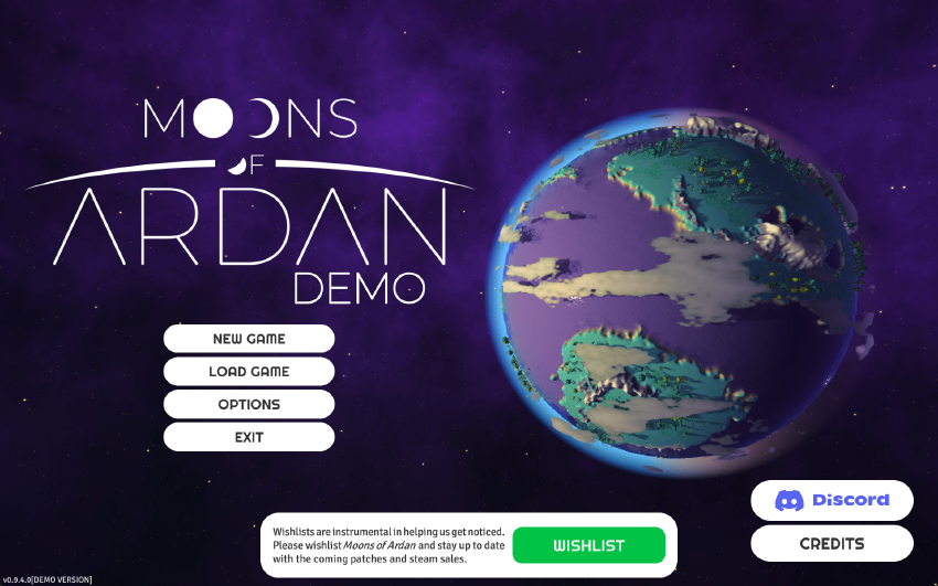 Demo main menu screen